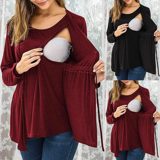 Long Sleeve Fake Two Piece Breastfeeding Pregnant T-shirt