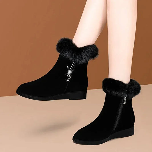 Hick-soled Fur Zipper Vulcanized Shoes