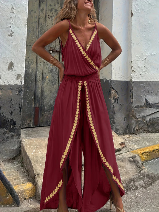 Casual Purple Gold Embellished Jumpsuit