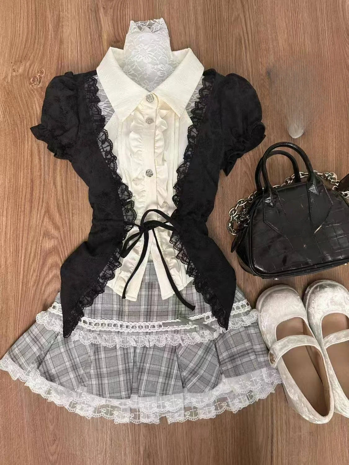 Suéter de cuello en V coqueto, manga larga, estilo pullover