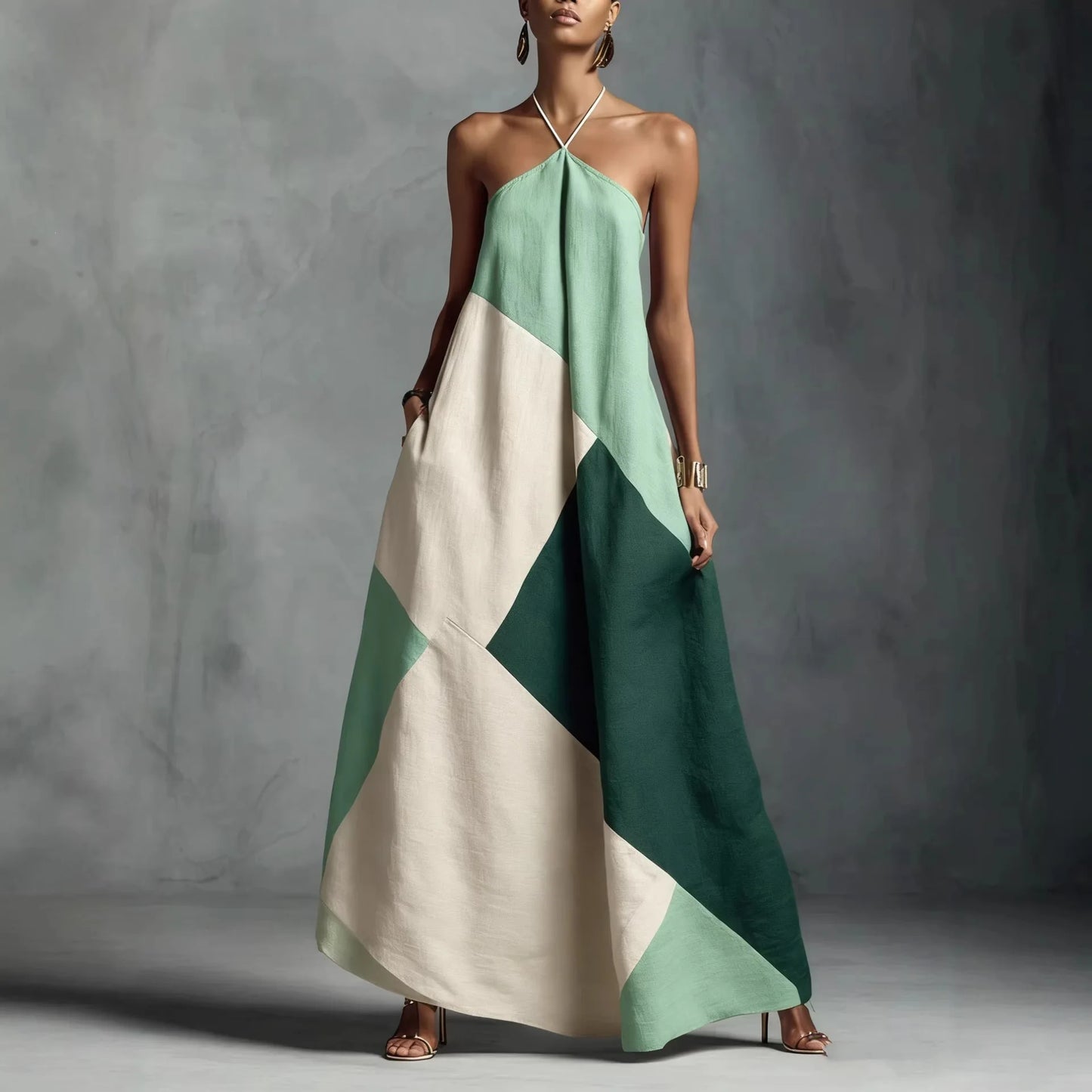 Cross Color Printed Cross Border Loose Long Dress