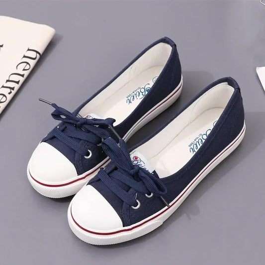 Canvas Small White Shallow Cut Flat Soft Platform Sneakers