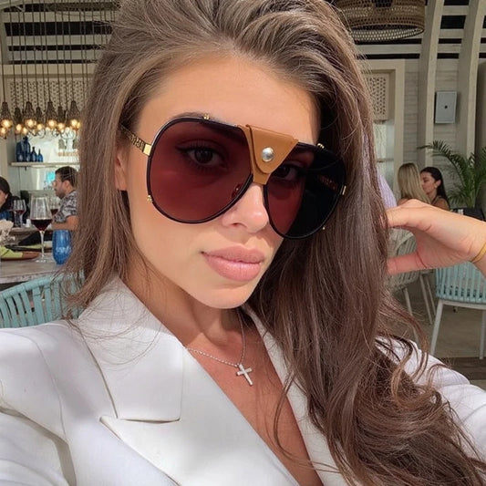 Vintage Oversized Steampunk Pilot Oval Sunglasses