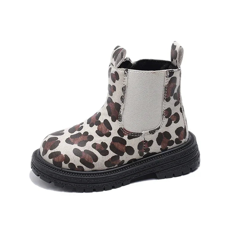 Leopard Classic Little Ankle Side Zipper Unisex Rubber Boots