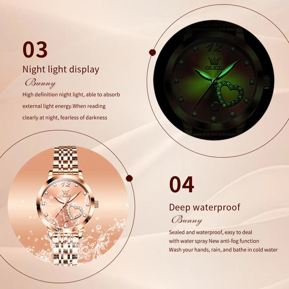 Quartz Stainless steel "Love" Dial Elegant Waterproof Luminous Quartz Watch