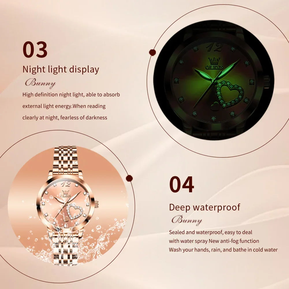 Quartz Stainless steel "Love" Dial Elegant Waterproof Luminous Quartz Watch
