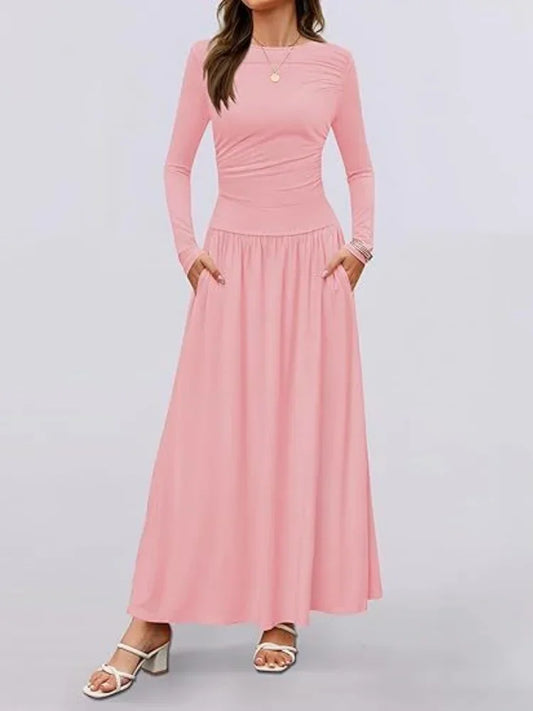 Long Sleeve Maxi Fit Ruched Casual Wear Dress