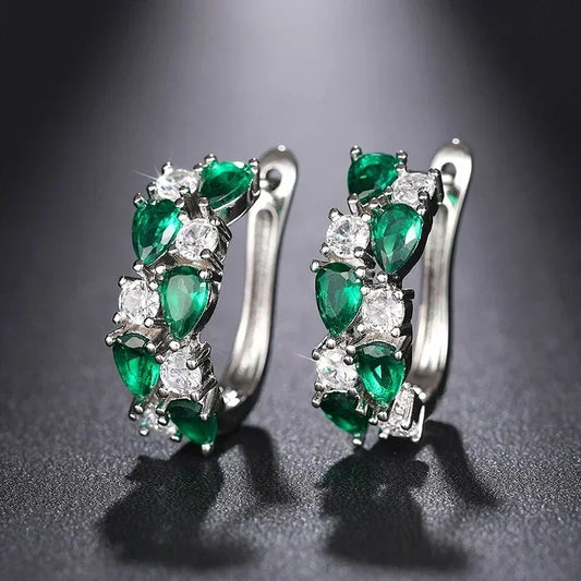 Huitan Luxury Hoop Waterdrop Blue/Green Cubic Zirconia Earrings