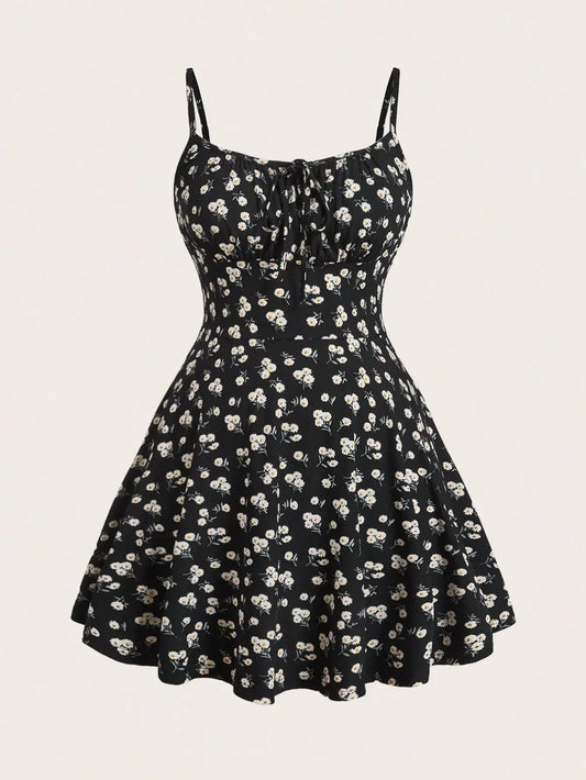 Floral elegant sleeveless thin strap dress