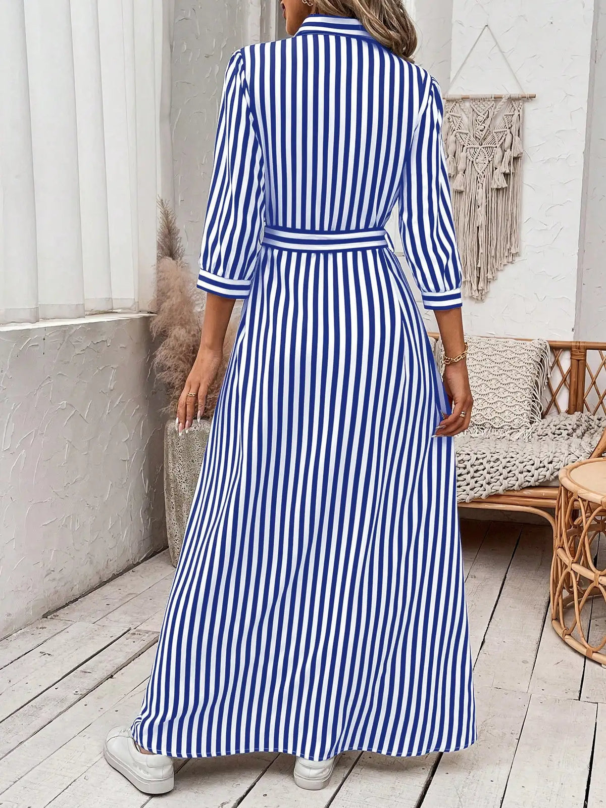 Casual Elegant Striped Print Patterned Gown for All Seasons Dress