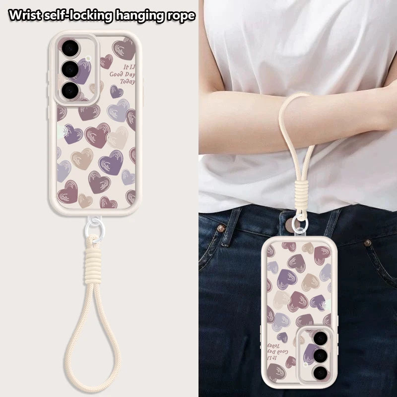 Simple Love Patterned Lanyard Phone Case For Samsung Galaxy Soft Strap Cover