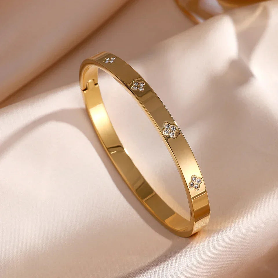 Sparkling Zirconia Inlaid Stainless Steel Bracelet Set
