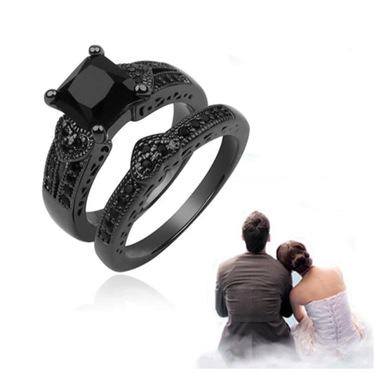 Gorgeous Black Full Zircon Couple Ring
