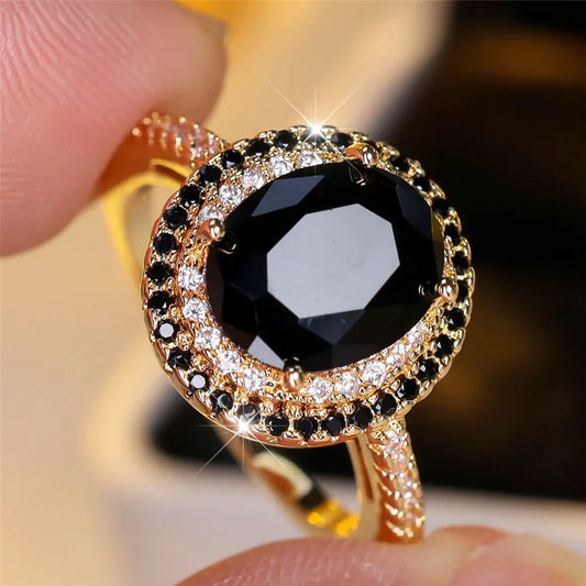 Luxury Black Zircon Stone Oval Rings