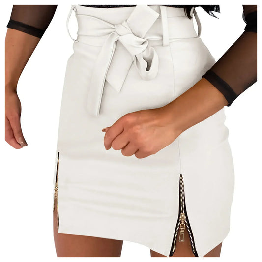 Cotton Leather High Waist Mini Skirt