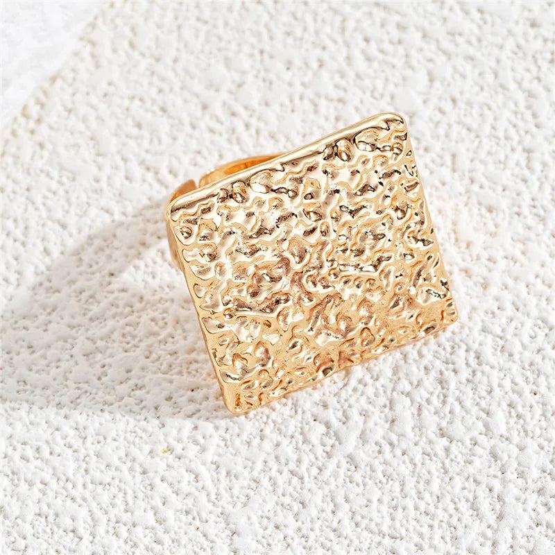 Stainless Steel Irregular Geometric Open Gold Texture Ring