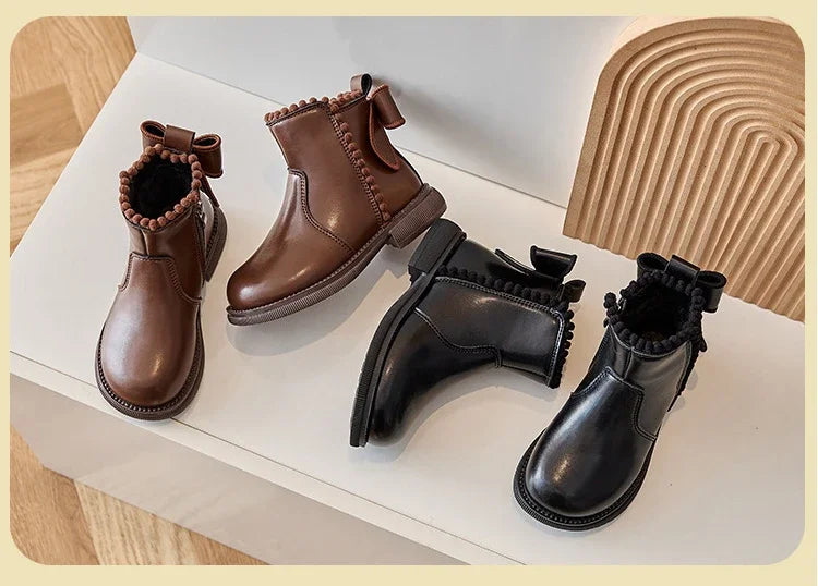 Ankle Back Bow-knot Kids Short Soft Sole Boots