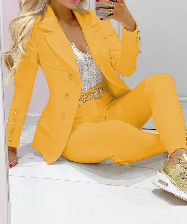 Casual Long Sleeve Jacket and Trousers Suit