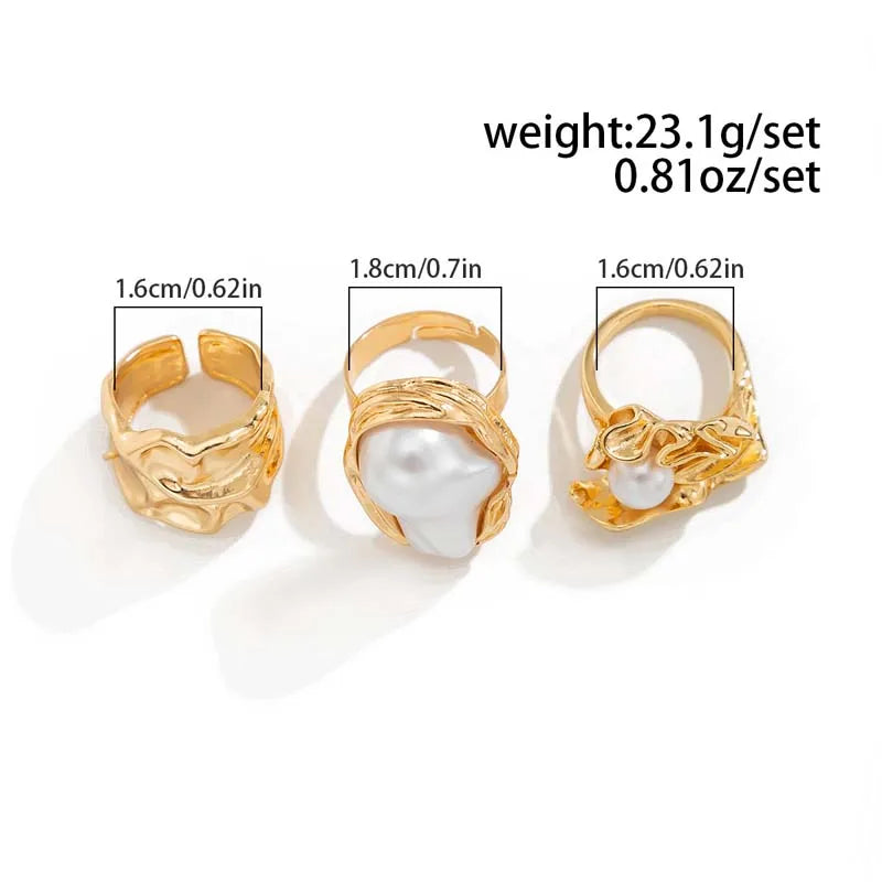 6Pcs/Set Gold Color Imitation Pearl Open Ring