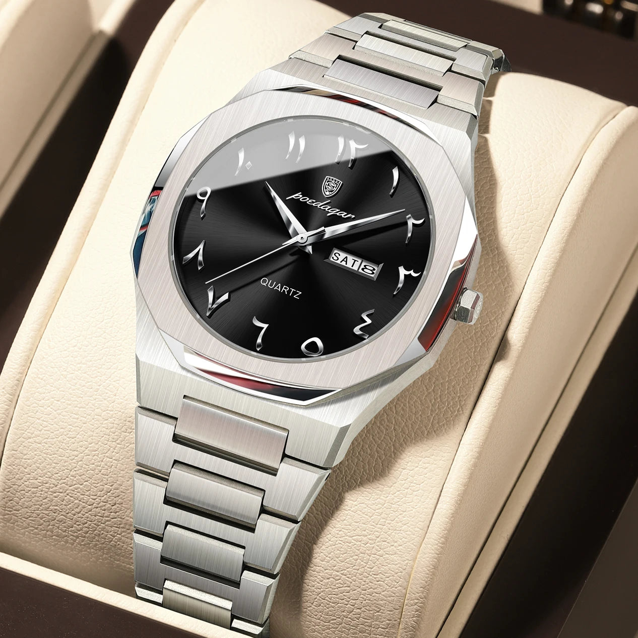 Elegant Quartz Stainless Steel Luxury Wristwatch