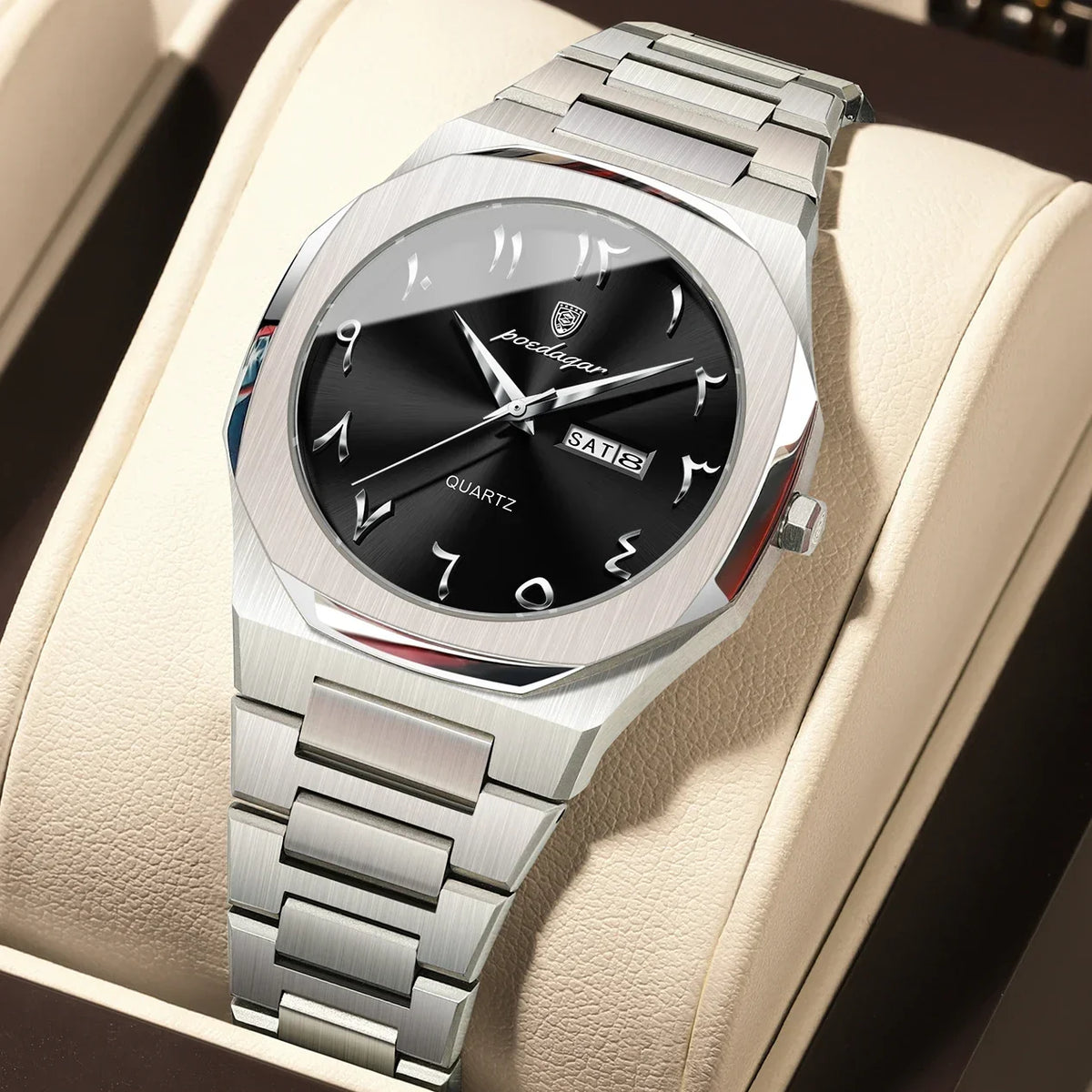 Elegant Quartz Stainless Steel Luxury Wristwatch