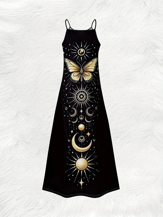 Sleeveless Maxi Butterfly Moon Star Boho Dress