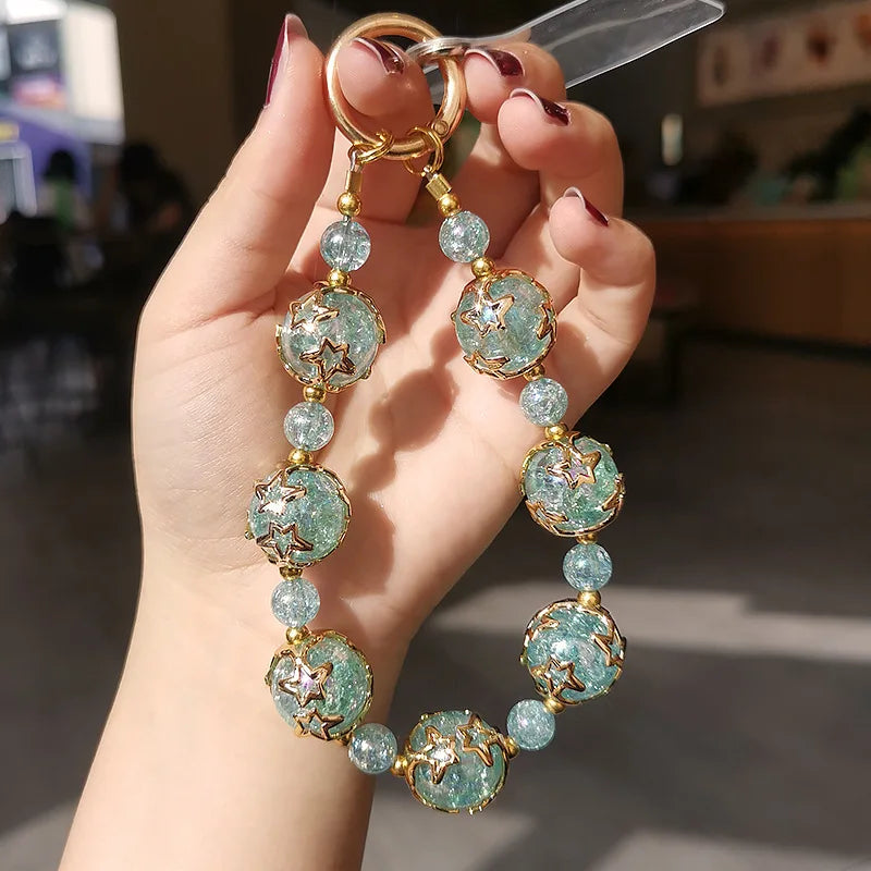 Short Phone Lanyard Wrist Dreamy Starry Sky Crystal Bead