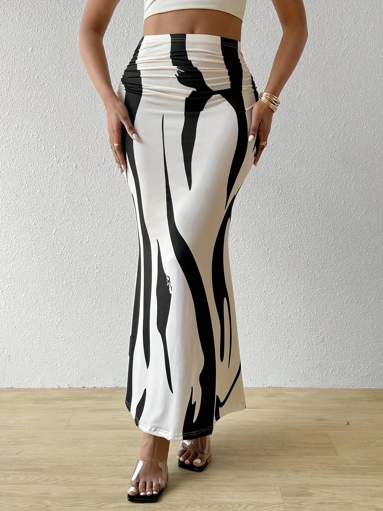 Long High Waist Zebra Slim Fit Fishtail Skirt