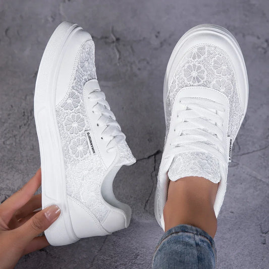 Vulcanized White Lightweight Athletic Skateboard Sneakers