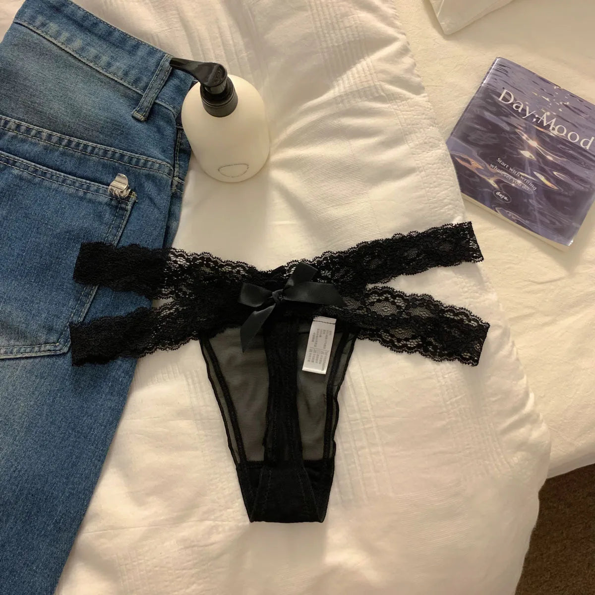 Low Waist G-String Mesh Bow G- String Lingerie