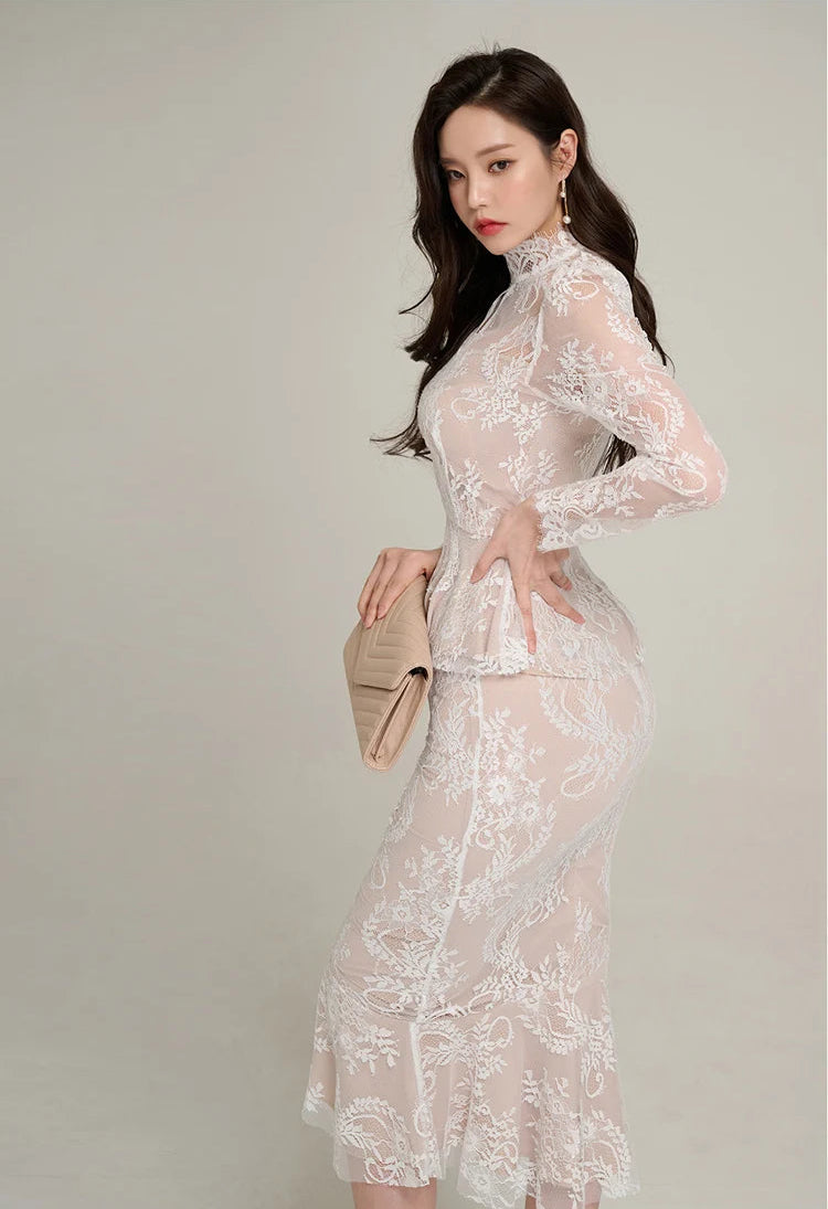 Spring Lace High Waist Mermaid Korean Skirts Suits
