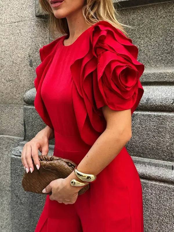 Short Sleeves Wide Leg Jumpsuits