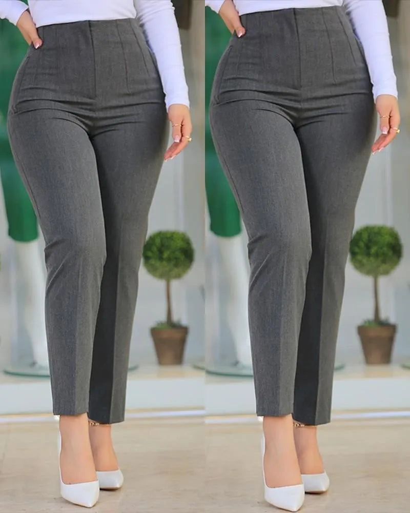 Streetwear Zipper Stretch Elegant Vintage High Waisted Pants