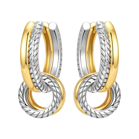 S925 Sterling Silver 18k Gold Square Hoop Earrings