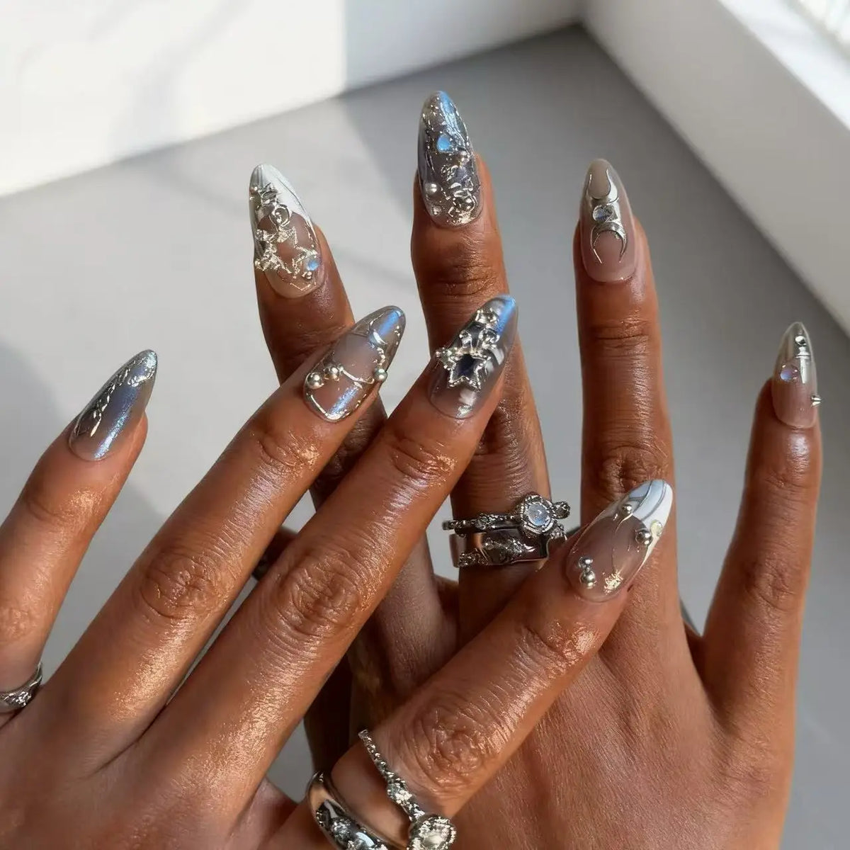 24pcs/Box Long Coffin False Nails Art Rose with Glue Wearable Jelly Nails