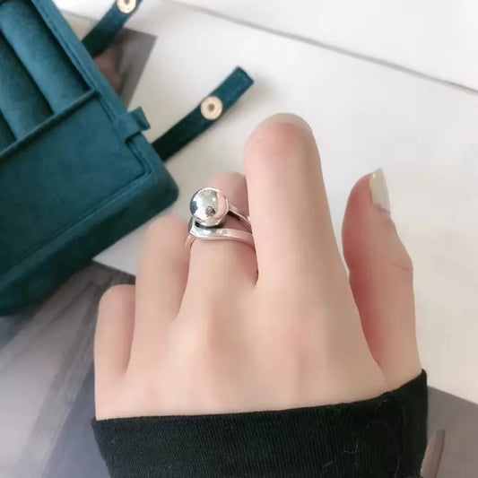 Sam Panda 925 Sterling Silver Simple Vintage Big Ball Ring