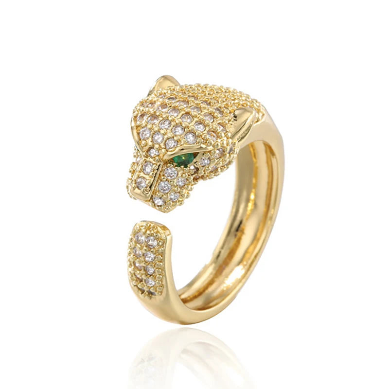 AAA Cubic Zirconia Leopard Luxury Green Crystal Eyes Rings