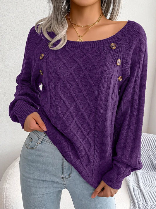 Casual Square Collar Long Sleeve Sweaters