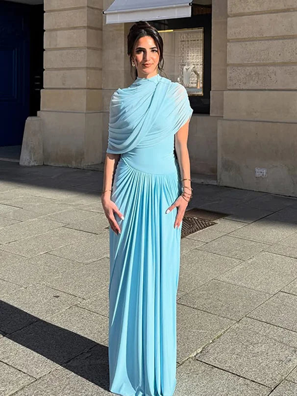 Shawl Maxi Short Sleeve Slim Fit Dress