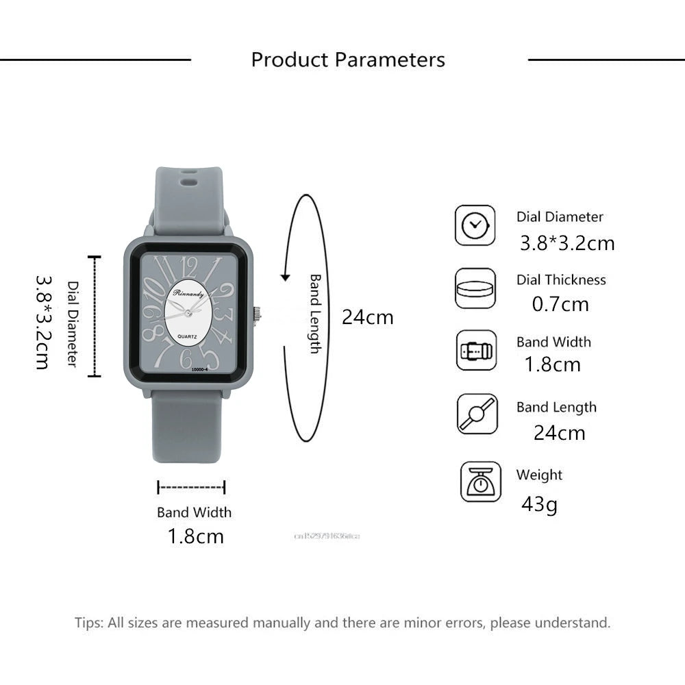 Minimalist Sports Square Figures Quartz Grey silicone tape Wristwatches