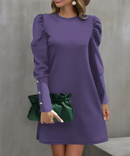 Round Neck Bubble Sleeve Long Sleeve Dress