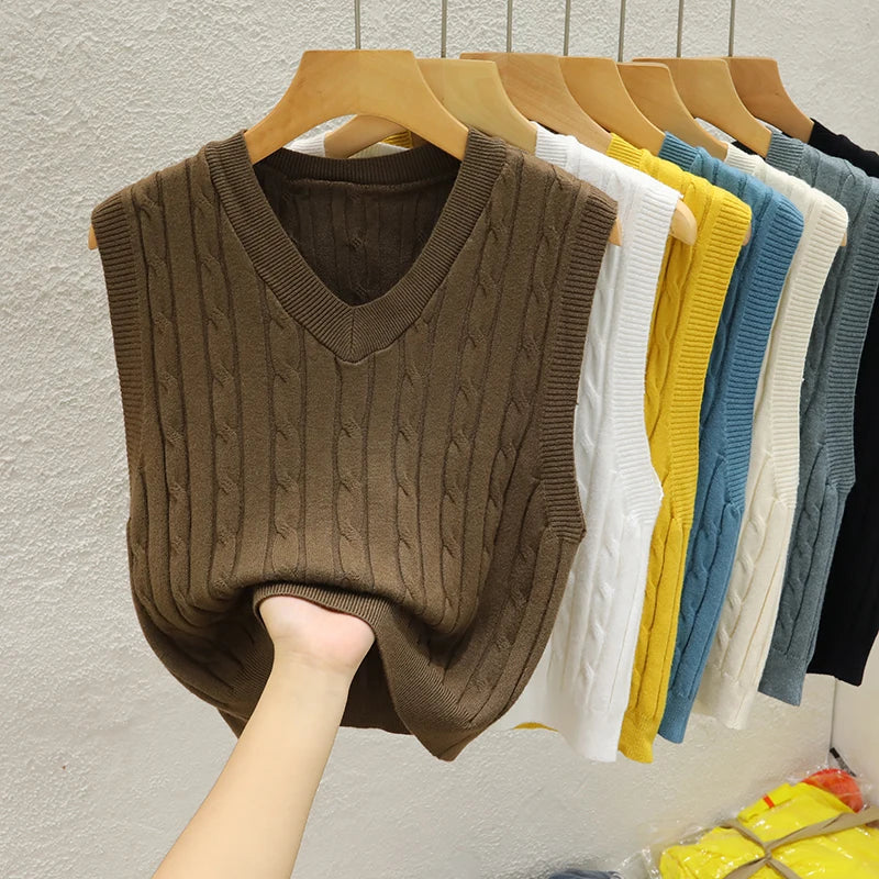 Knitted Sweater Vest Sleeveless V-Neck Knit Sweater