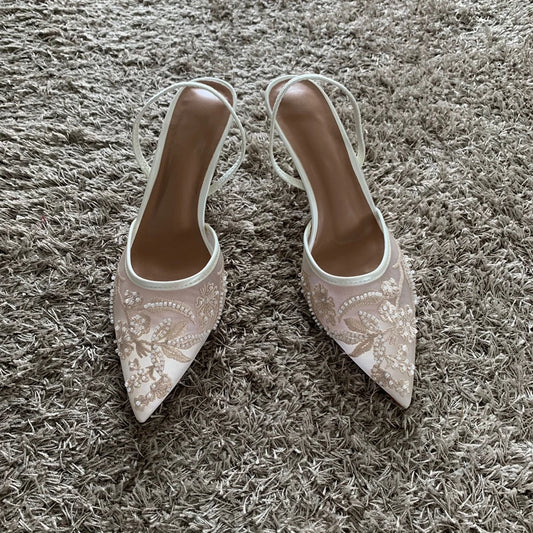 Mesh Embroidered Thin High Heels Sexy Shoes