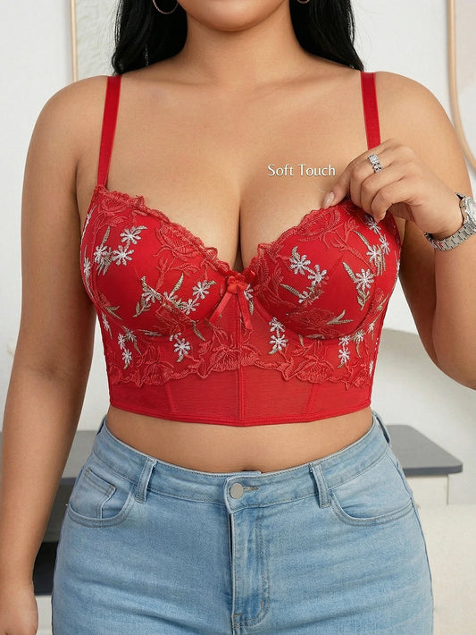 Floral Embroidery Lace Push Up Bra