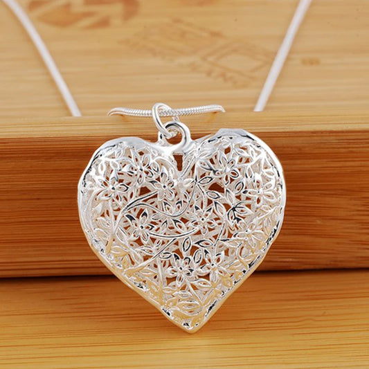 925 Sterling Silver Carved Heart Snake Necklace