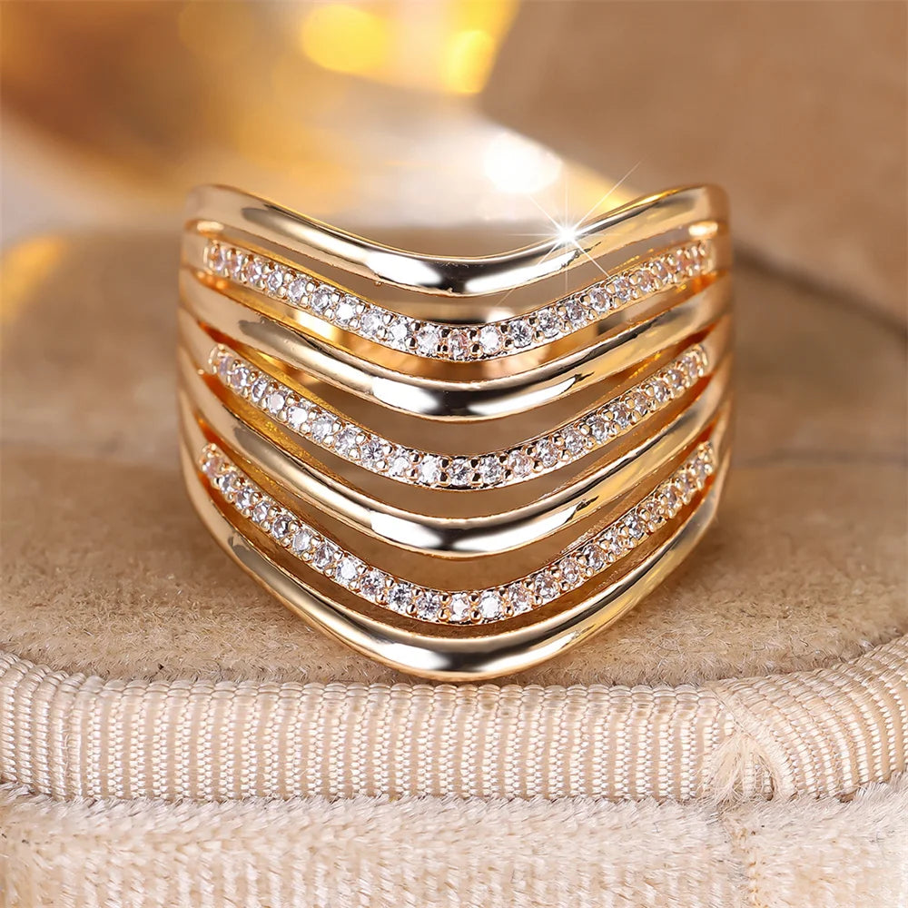 White Zircon Multilayer Small Stone Vintage Gold Silver Ring