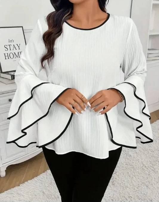 Large Size Casual Crew-neck Flared Long-sleeved T-shirt