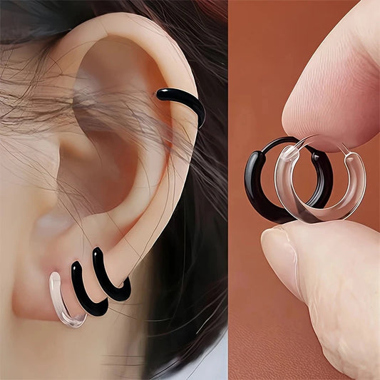 2pcs Black & Clear Resin Hoop Earrings