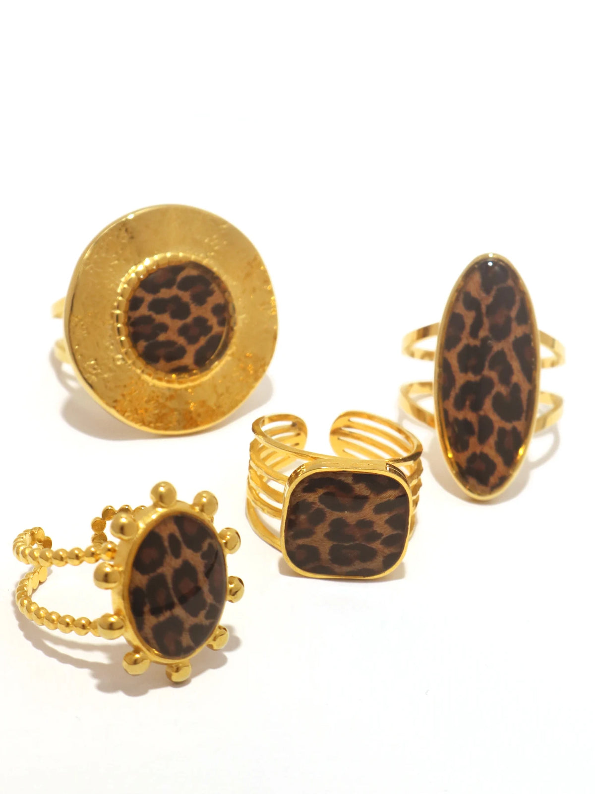 18K PVD Golden Plated 304 Stainless Steel Chunky oho Leopard Rings