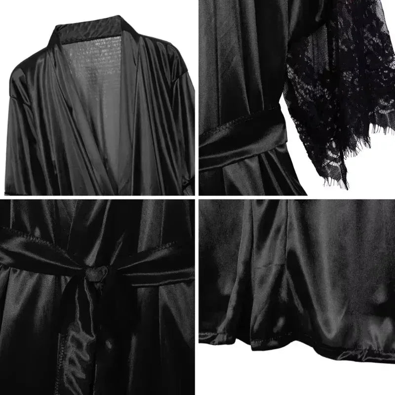 Robe with G String Sexy Silky Satin Sleepwear
